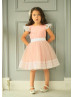 Lace Sleeve Pink Flower Girl Dress